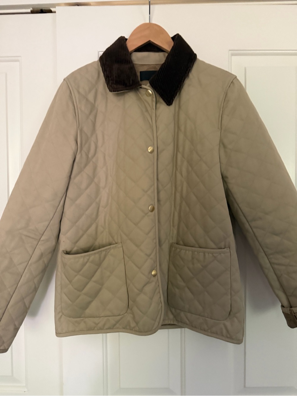 Nili Lotan Quilted Tan Jacket with Dark Brown Corduroy Collar